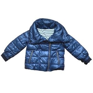 Baby Gap Toddler Girl Navy Blue Shiny Puffer Jacket Asymmetrical Zip Size 4